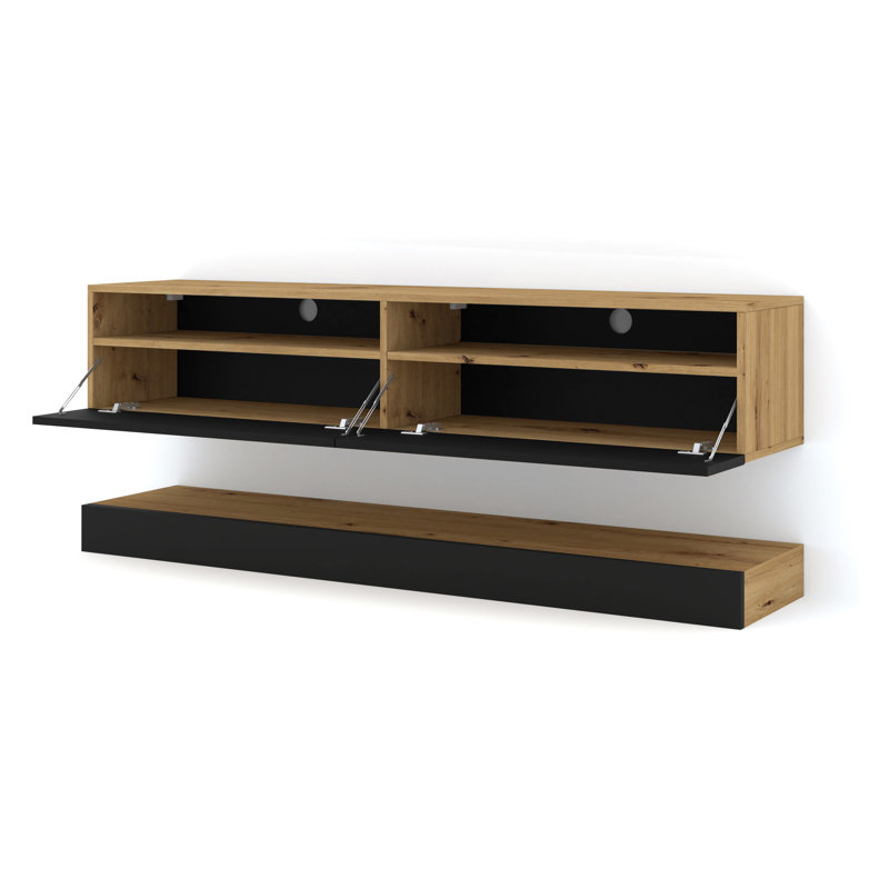 Donan Floating TV Stand for TVs up to 65", Black Matt/Oak Artisan