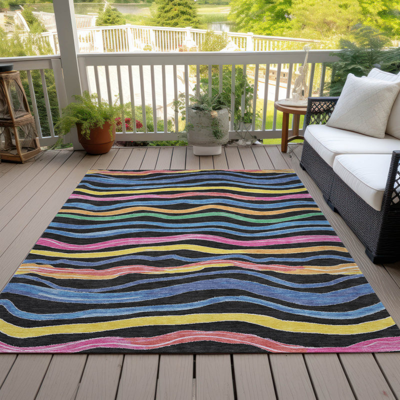 Multicolor Striped Synthetic Washable Rectangular Rug