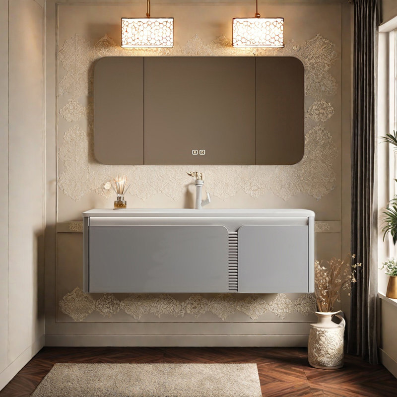Armoire de salle de bain de style moderne, Gris clair, H 19,68 po x l 55,11 po x P 21,65 po
