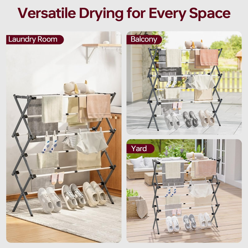 Large Foldable Metal Drying Rack, Grey/White