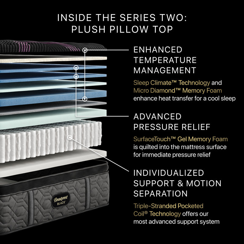 Black Series Two Plush Pillow Top 16.25" Mattress, Queen
