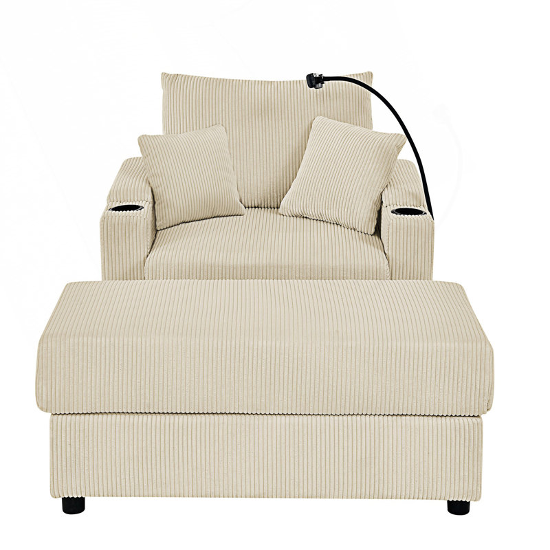 Canapé moderne avec rangement, canapé à assise profonde avec porte-gobelets, Beige