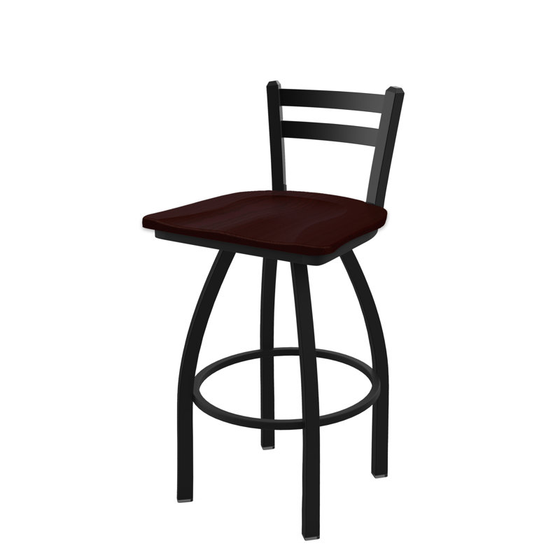 Tabouret de bar et de comptoir 411 Jackie, Noir froissé, Bois - Chêne cerise foncé