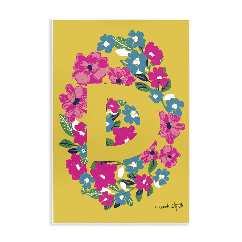 "Floral", lettre D, art mural par Hannah Louise Byatt, H 15 po x l 10 po