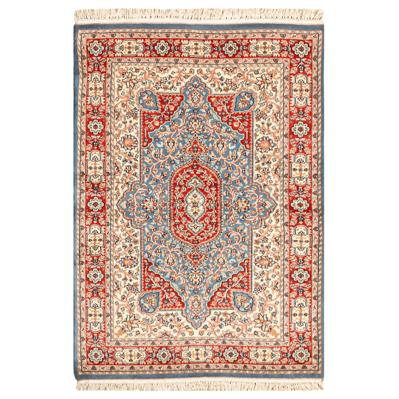 Hand-Knotted High-Quality Blue and Rust Area Rug