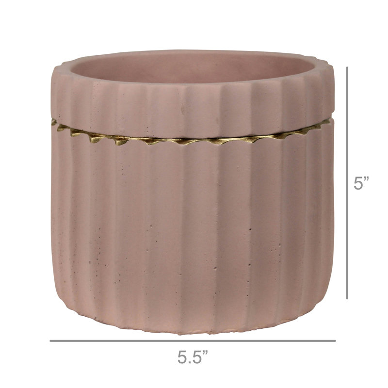Scalloped Gold Band Pot Planter, Clay