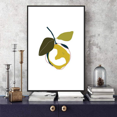 IDEA4WALL Framed Canvas Print Wall Art Abstract Orange Fruit With Leaves Geometric Shapes Illustrations Modern Art Chic Colourful For Living Room, Bedroom, Office - 16"X24" Black