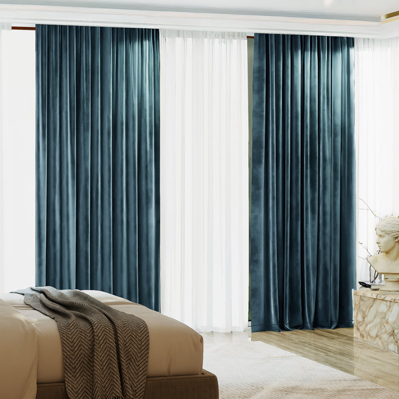 Blackout Velvet Curtains For Bedroom, Living Room And Home Office (Set Of 2), 52" W x 84" L, Dark Blue