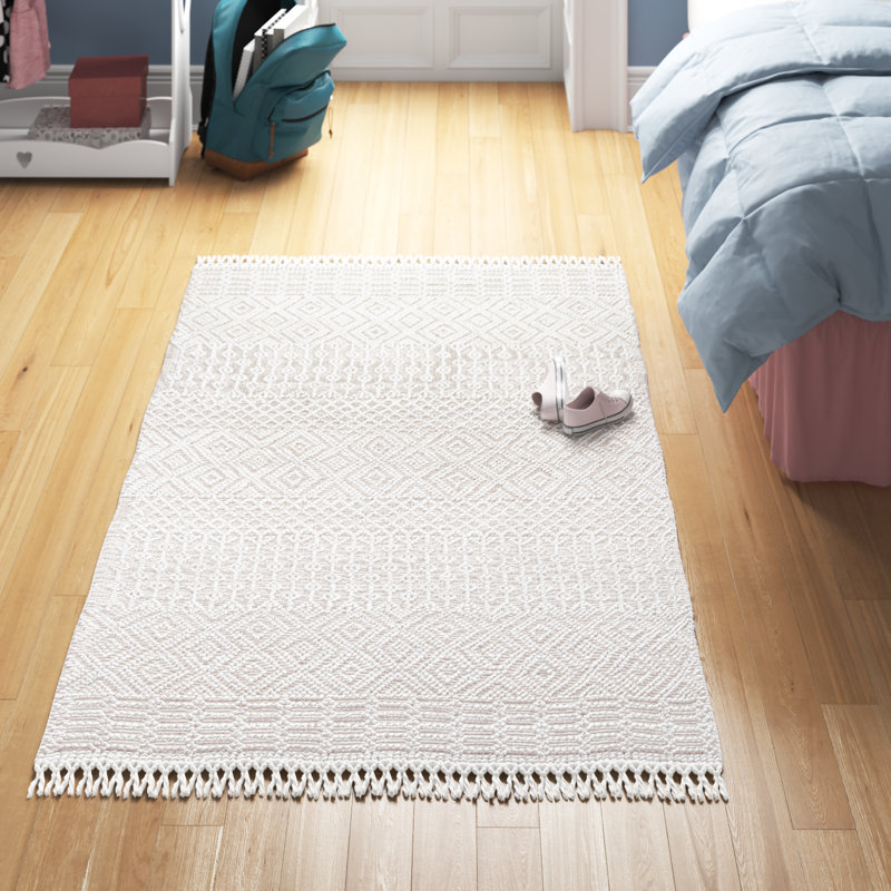 Tapis ivoire tissé à plat à la main Southwestern, Rectangle de 5 pi x 8 pi