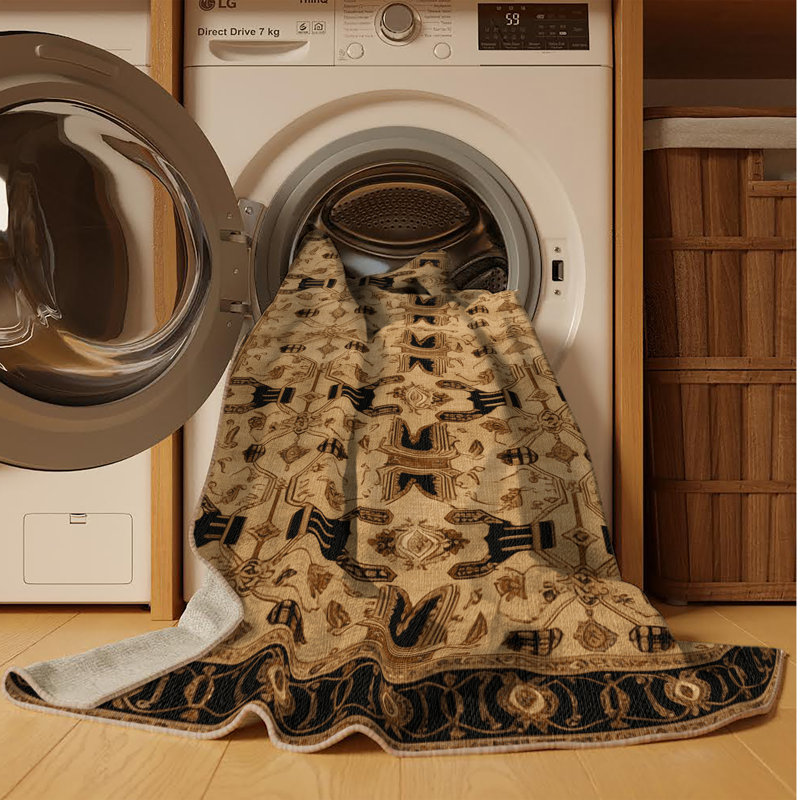 Tapis brun français lavable à la machine, Rectangle 8 pi x 10 pi