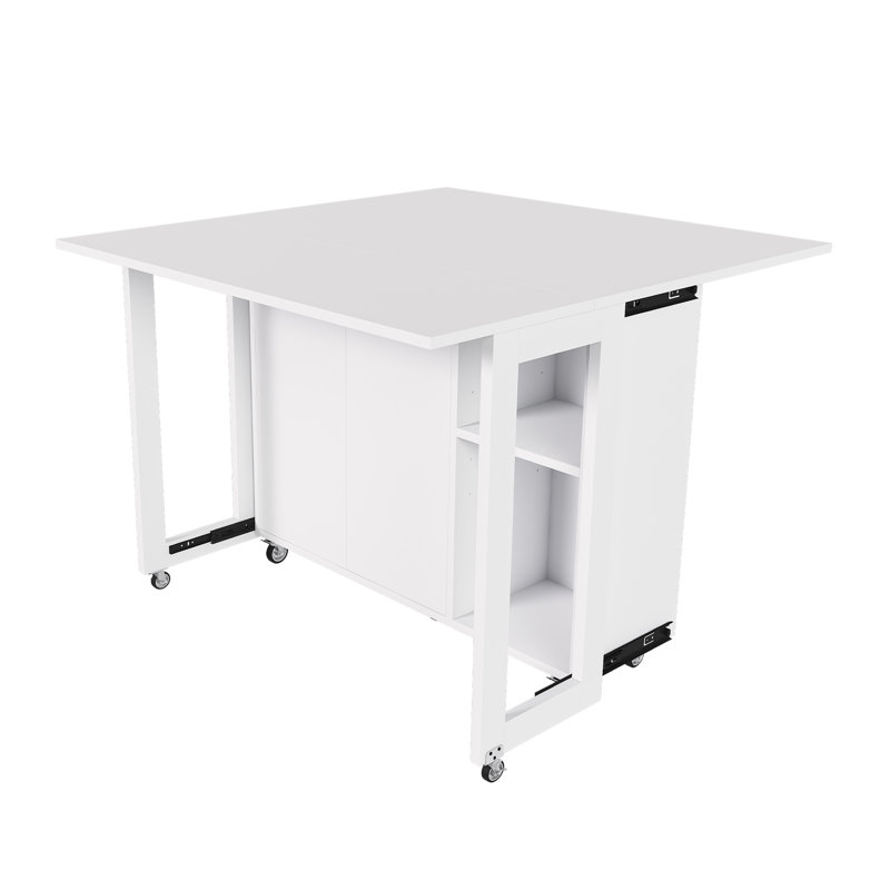 Table de salle à manger pliable 3 en 1 avec 4 tablettes de rangement, table d'appoint multifonctionnelle de 104 cm (41 po) pour petits espaces, MDF blanc