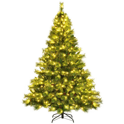 Arbre de Noël vert avec lumières DEL et pommes de pin