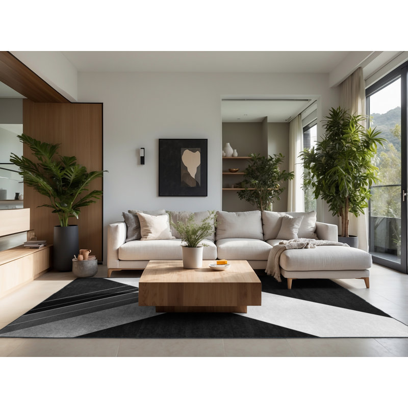 Tapis gris doux et moelleux à motif géométrique minimaliste, 3 X 5