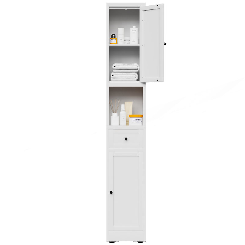Grande armoire de rangement pour salle de bain, armoire étroite en métal à 5 niveaux avec 2 portes et tablettes réglables