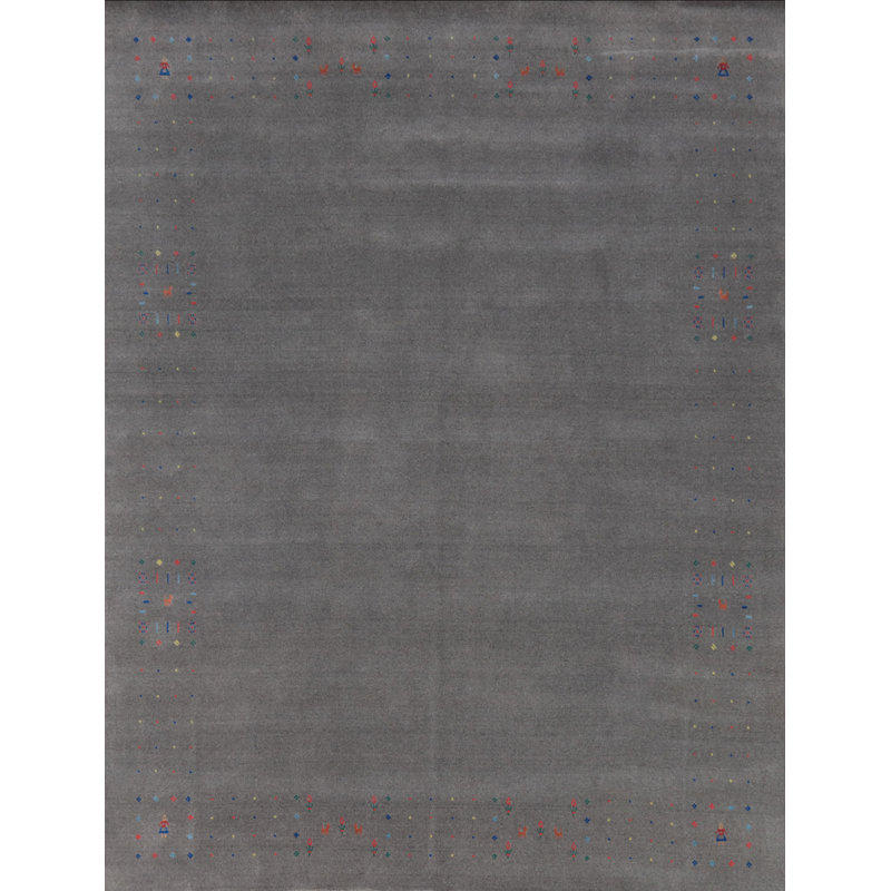 Tapis gris en laine gris de style Gabbeh 8 x 10