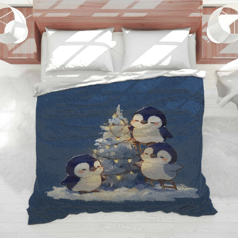 Édredon décoratif pingouins, Très grand lit