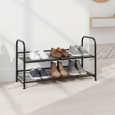 Étagère à chaussures en métal à 2 niveaux avec 8 paires d'inclinaison réglable