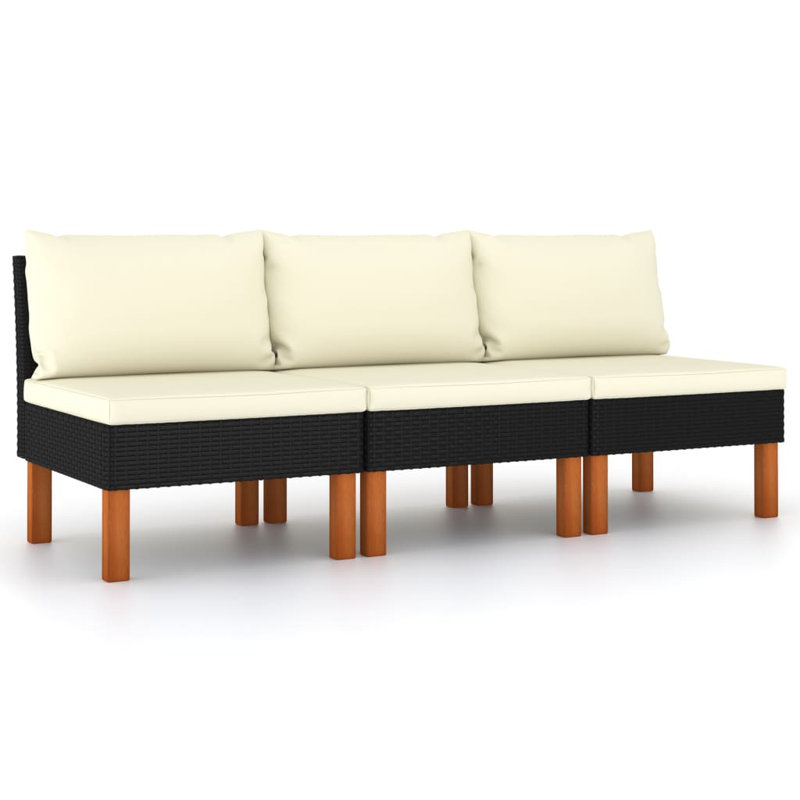 23.8" Wide Patio Sofa with Cushions, Cream White, Black