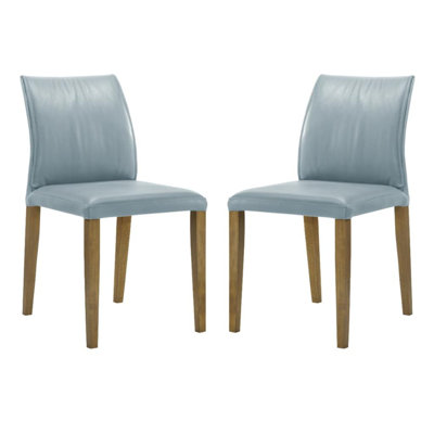 Chaises de salle à manger rembourrées en cuir pleine fleur à dossier plein en bleu - Ensemble de 2