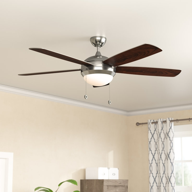 Ventilateur de plafond standard à 5 pales de 52 po avec chaînette et ensemble d'éclairage inclus Stembridge, Acier brossé