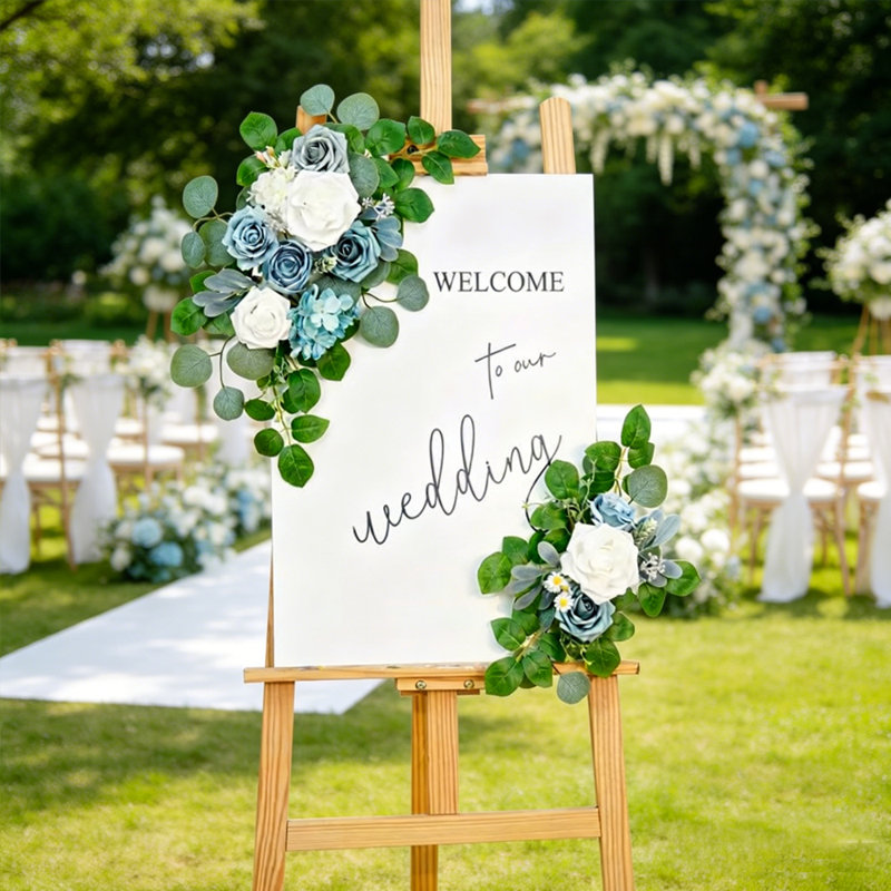 2Pcs Artificial Wedding Arch Flowers, Eucalyptus Garland Drapes For Wedding Decorations Welcome Sign (Set Of 2)