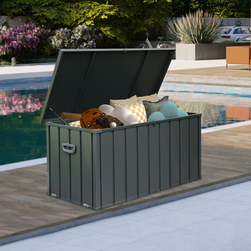 120 Gallons Outdoor and Indoor Metal Storage Deck Box, 27.56" H x 49.41" W x 24.69" D, Gray