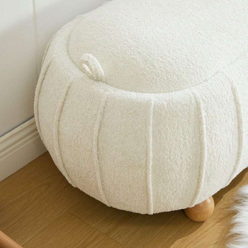 Banc d'appoint ovale rembourré de 55 pouces avec rangement, couvercle rabattable et pieds en bois massif, Beige