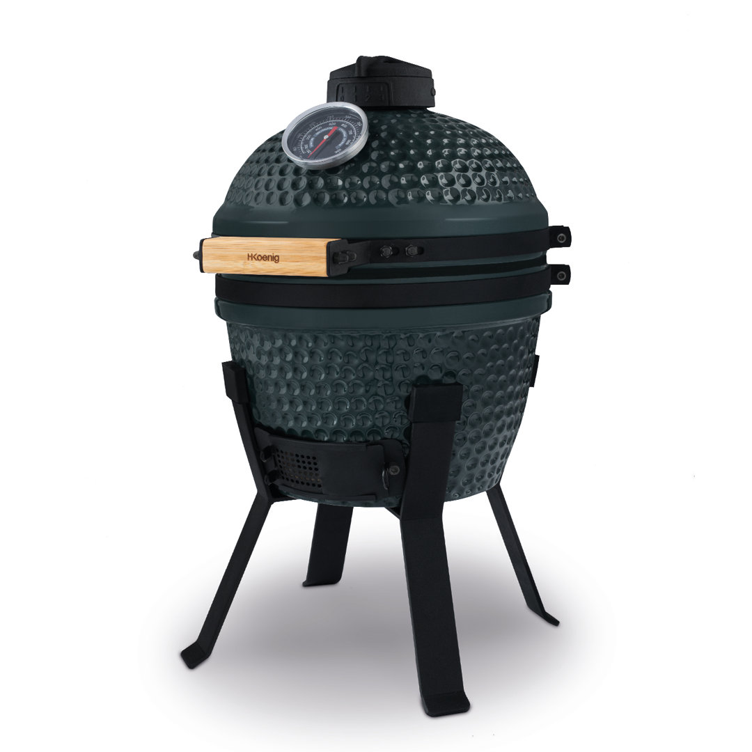 H. Koenig KAMADO Japanischer Holzkohle-Keramikgrill, Grillen/Smoker, bis 450°C,eingebautes Thermometer