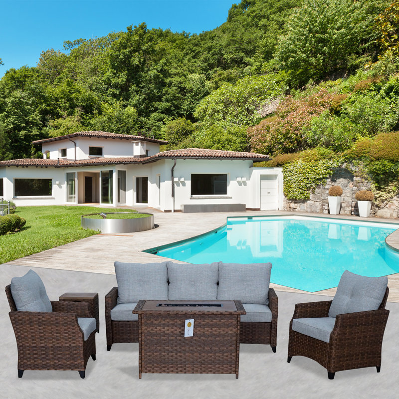 Weinmann 5 - Person Patio Conversation Set with Cushions, Brown/Light Gray