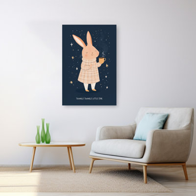 Cozy Bunny Night Peaceful Abstract Contemporary Rabbit Forest Landscape Wall Art Print 1 Piece Wrapped Canvas Wall Art