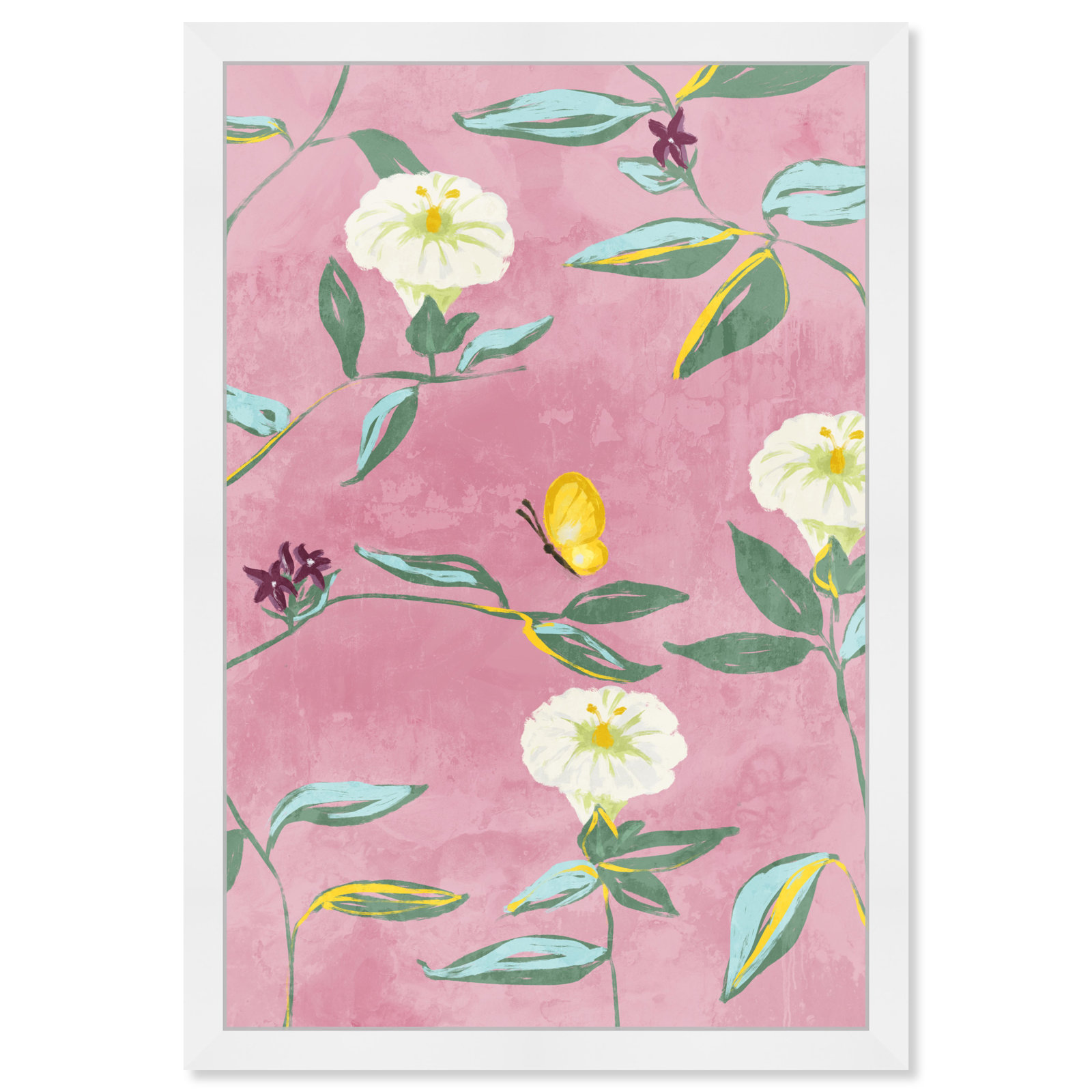 Floral Spring Tapestry Pattern Print, White, 26" H x 18" W