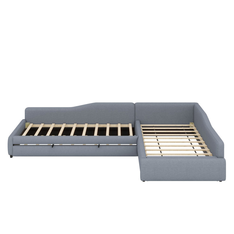  Wooden Daybed With Trundle and Drawer, Gray