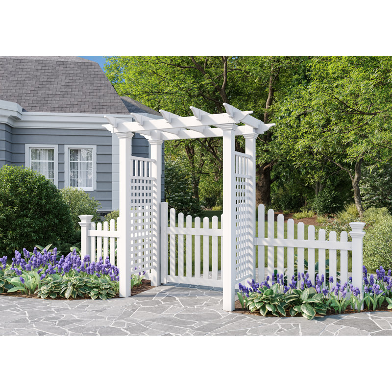 156'' W x 32'' D Polyvinyl Chloride (PVC) Arbour with Gate in White