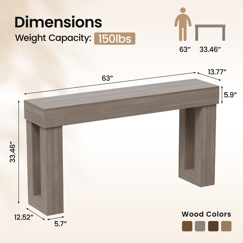63" Hollow Leg Console Table | Modern Entryway Sofa Table for Living Room, Hallway & Foyer, Gray