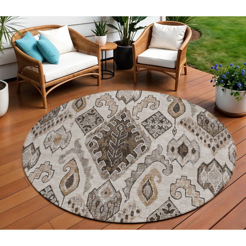 Tapis rond brun et beige 8 po
