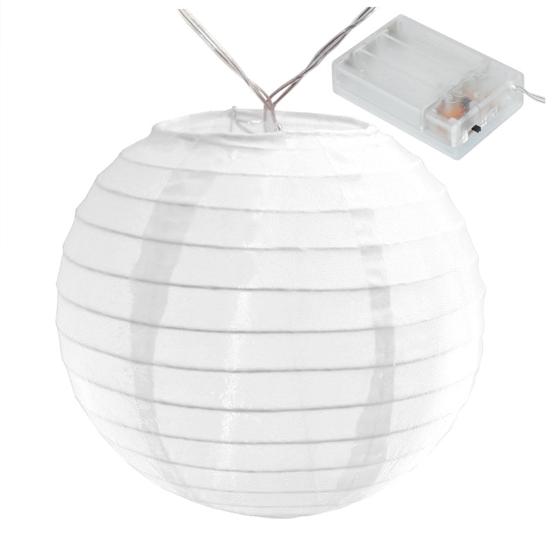 Battery Operated String Lights with 10 Nylon Lanterns, White