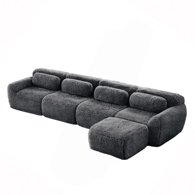 Canapé d'angle modulaire en tissu peluche doux et moelleux, base antidérapante en mousse haute densité 32D, système de fixation par boucles à combinaison libre, aucun assemblage requis, idéal pour le salon.