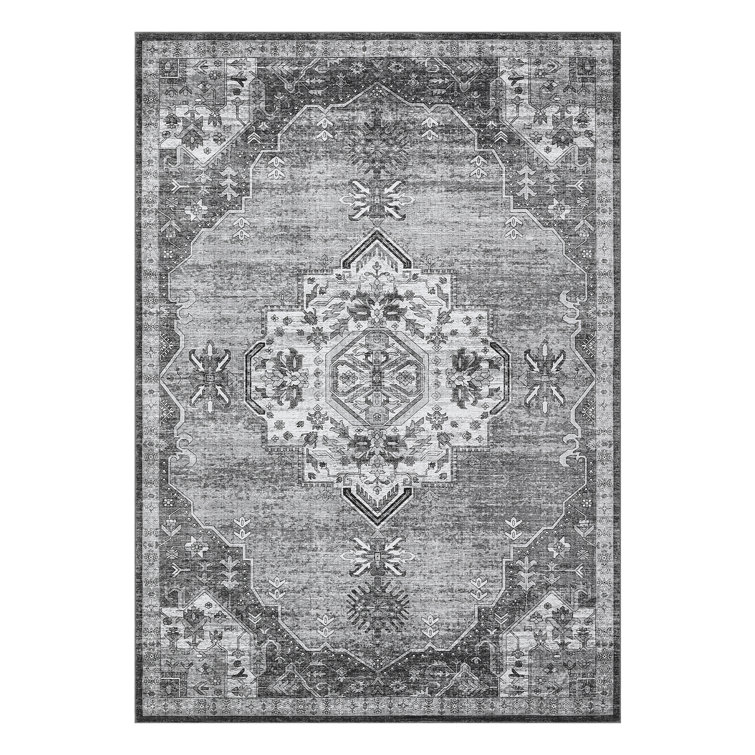 Washable Rugs for Living Room Bedroom Area Rug Boho Vintage Oriental Floral Print Rug Stain Resistant Carpet for Kitchen Laundry Non-Slip Low Pile Floor Carpet Indoor Soft Floor Mat Home Hallway Long Rug Office Apartment Decor