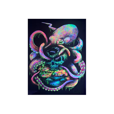 BUY ART FOR LESS Officially Licensed Vibrant Octopus 2 Original Artwork by Ed Capeau Wrapped Canvas Decor - 12 x 16 Inch - Engineered Wood Frame - Ready to Hang
