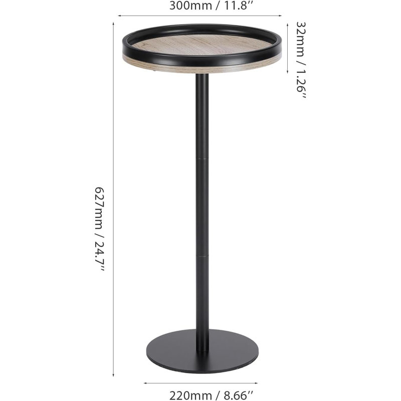 Small Pedestal Table Martini Table Modern Accent Table Side Table, Oak/Black, Black