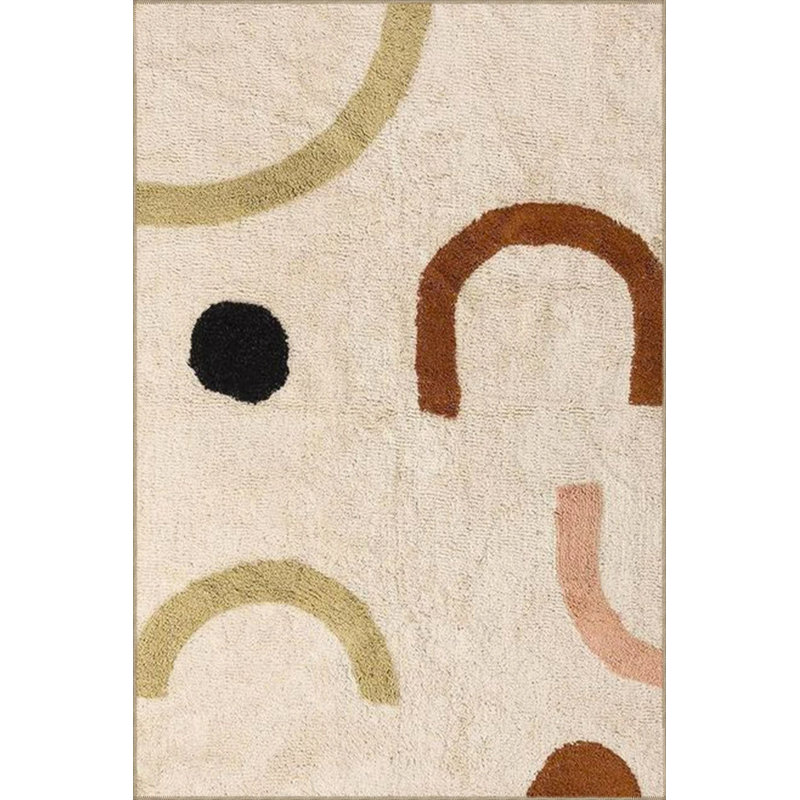 Cream Colored Geometric Themed Patterned Woven Base Carpet And Washable Carpet, Runner 3'4" x 9'11"