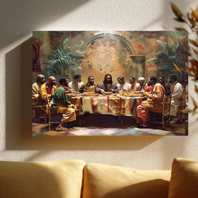 Cultural Last Supper Bible Scene Canvas Wall Art (Inclusive Faith Tone) Stretched Frame for Faith Nook