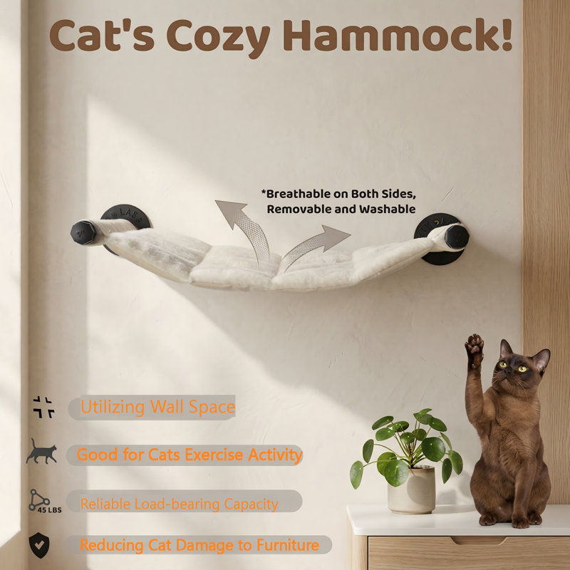 Hamac mural pour chat, tablette pour chat 22,44 x 13,78 po avec supports en métal, lit en tissu doux et chaud pour dormir, jouer, grimper et se reposer