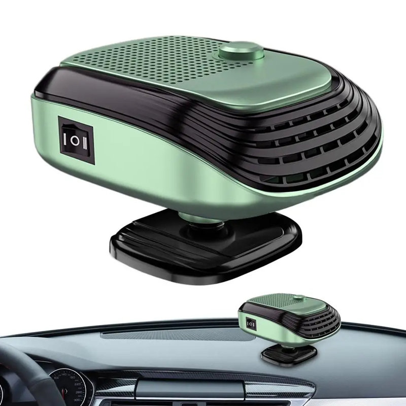 Car Heater Defroster 12v Windshield Defogger 360° Rotation Heating Cooling Fan, Green