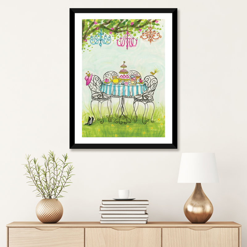 Art de jardin tea party, H 32 po x l 24 po x P 1 po, Papier avec cadre noir