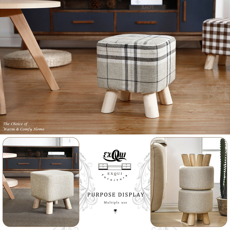 28.5cm Wide Rectangle Plaid Footstool Ottoman