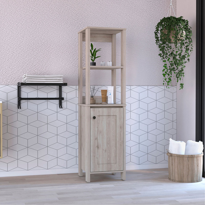 Clair Linen Cabinet, Two Interior  Shelves, Two Open Shelves, Single Door, Gray