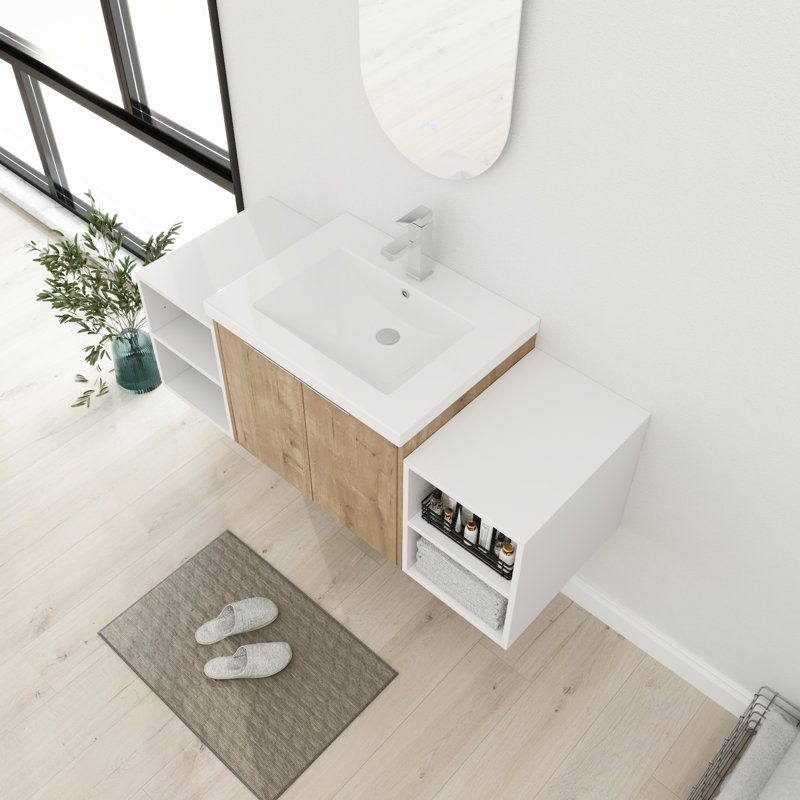 Meuble-lavabo simple 47,62 po avec plateau en résine Laziah, Noyer