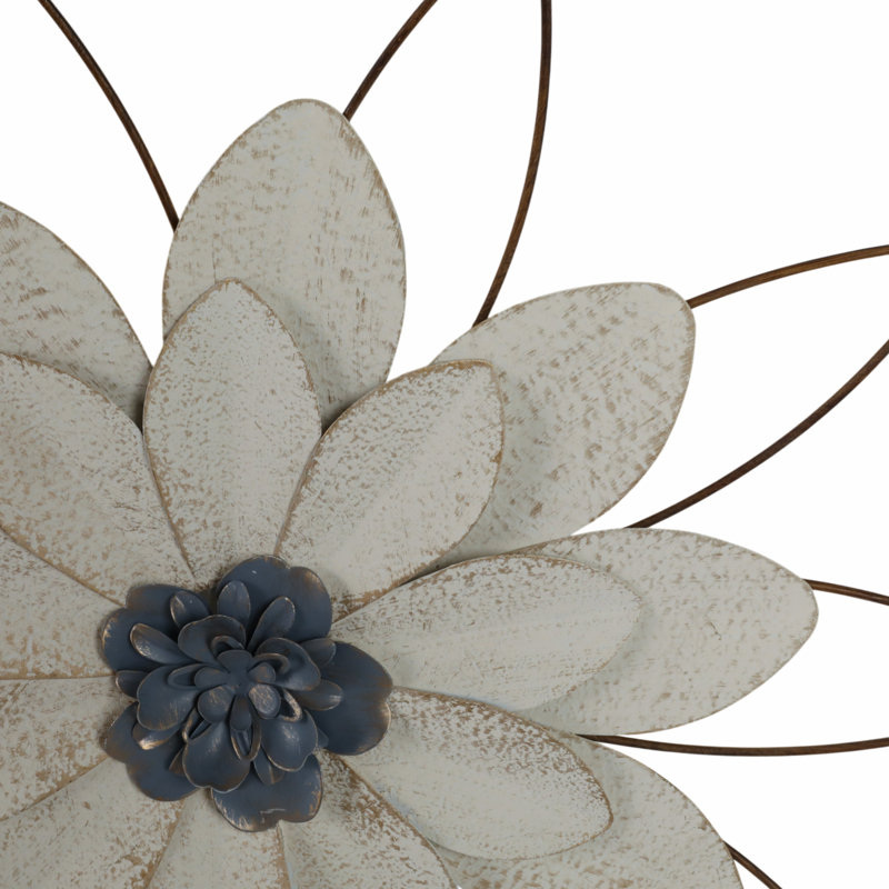Yousaf Metal Floral Wall Decor with Layered Petals and Openwork Frame, Blue, 25" H x 25" W x 3" D