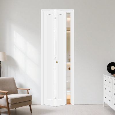 Porte pliante intérieure en bois manufacturé 1 panneau avec apprêt blanc avec quincaillerie